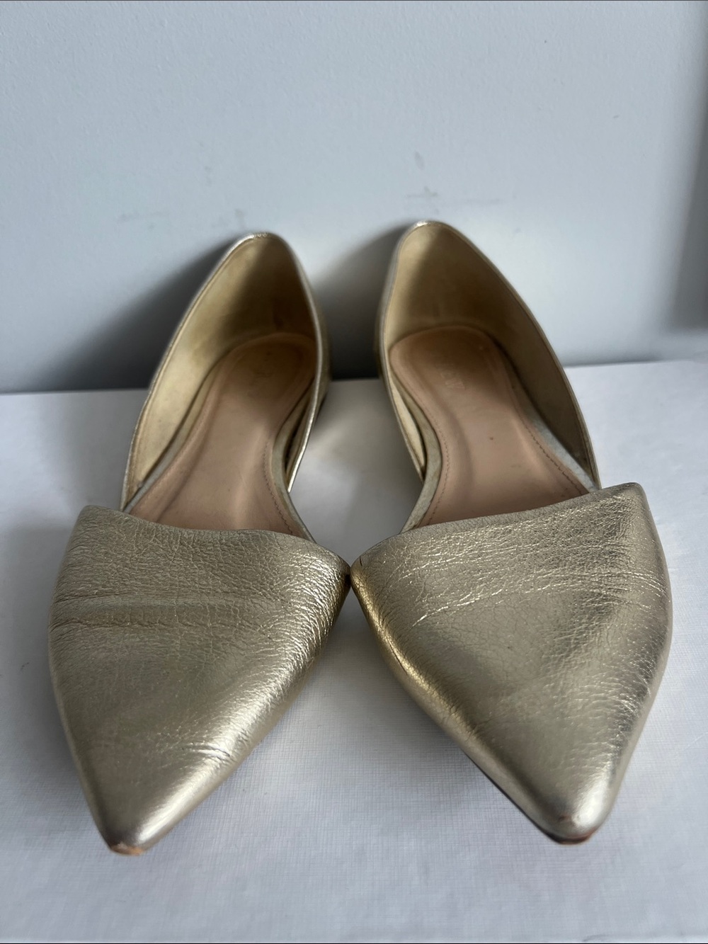 J. Crew Metallic Gold Pointed-Toe D'Orsay Flats